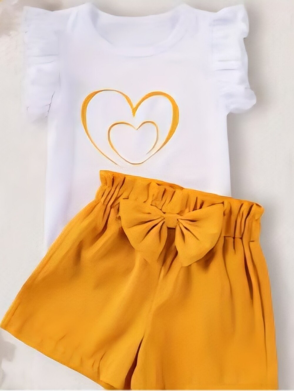 Girl's White Top and Orange Bow Shorts Set, Size 2-3Y